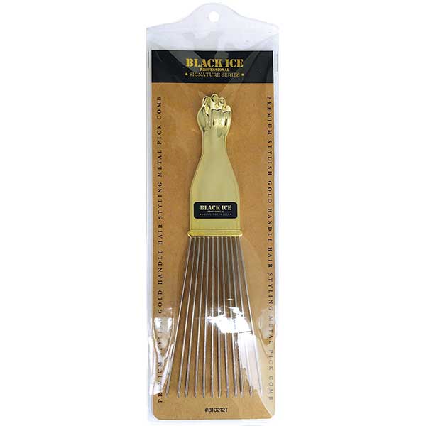 Black Ice Professional Gold Handle Metal Pik Comb Long Trapezoid
