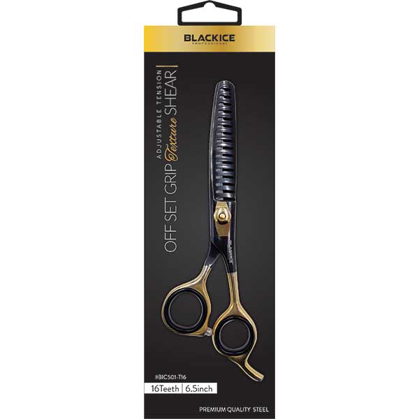 Black Ice Professional Off Set Gold Black 6.5in 16- Teeth Thinning Shear