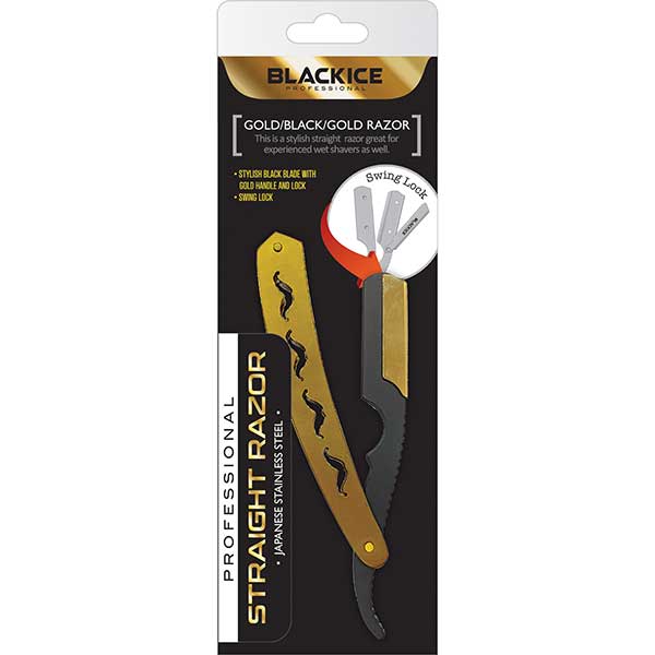 Black Ice Professional Gold/ Black/ Gold Straight Razor