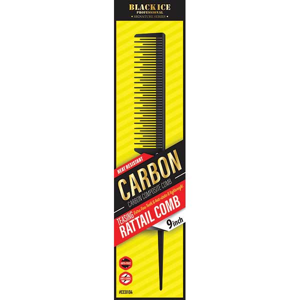 Black Ice Professional Carbon Teasing Rat Tail Comb 9in