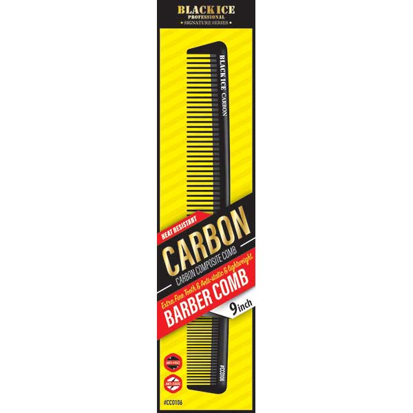 Black Ice Professional Carbon Barber Comb 9in