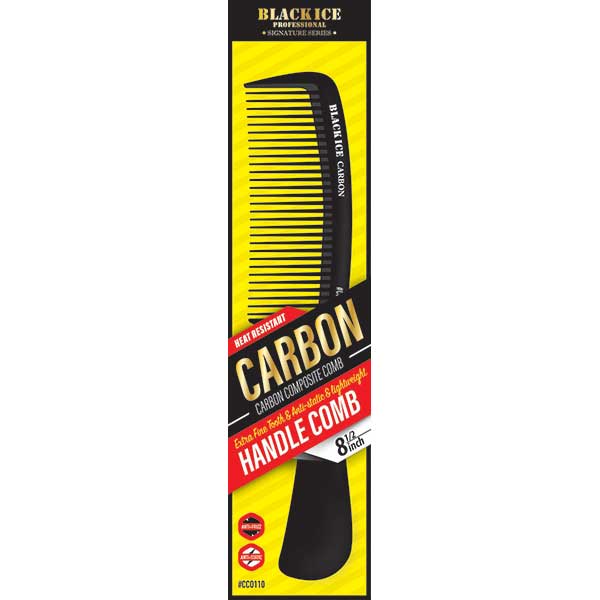 Black Ice Professional Carbon Small Handle Fine Tooth Comb 8.5in
