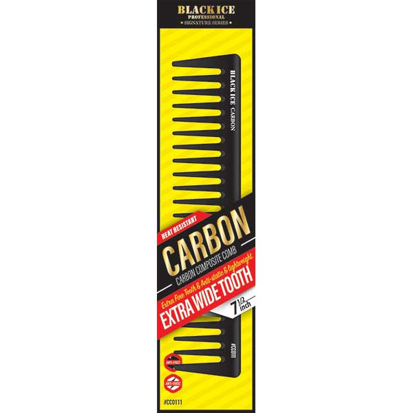 Black Ice Professional Carbon Extra Wide Tooth Comb 7.5in